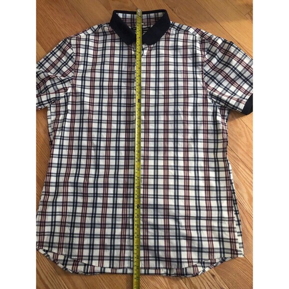 Michael Kors Short Sleeve Button Up Shirt Large Blue Maroon Stripes NWOT - Picture 5 of 6